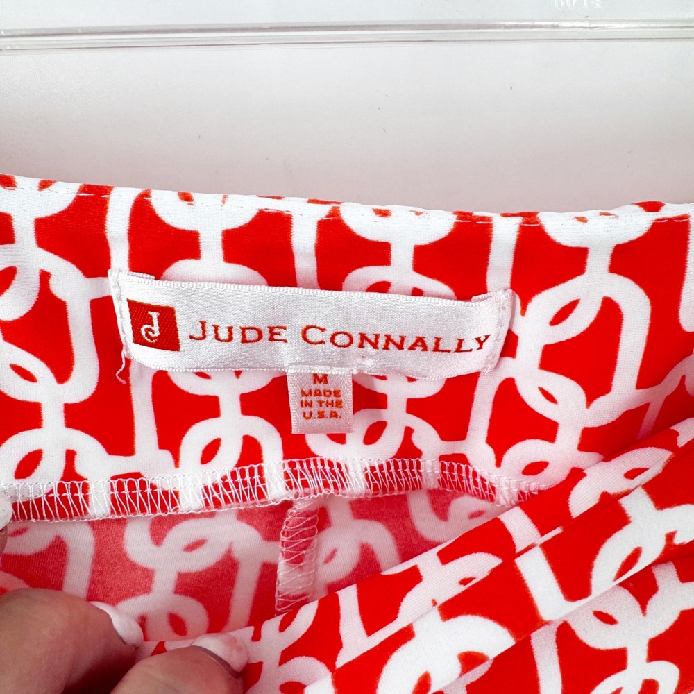 Jude Connally Pants Red White Chain Link Print Cropped Capri Size M Made USA - Picture 2 of 5